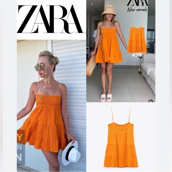 Zara orange 🍊 textured mini dress size Large L - Picture 2 of 8